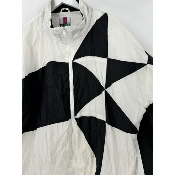 Active Exposure Vintage Jacket Mens XL White Black Windbreaker Geometric Sheer - Picture 2 of 16